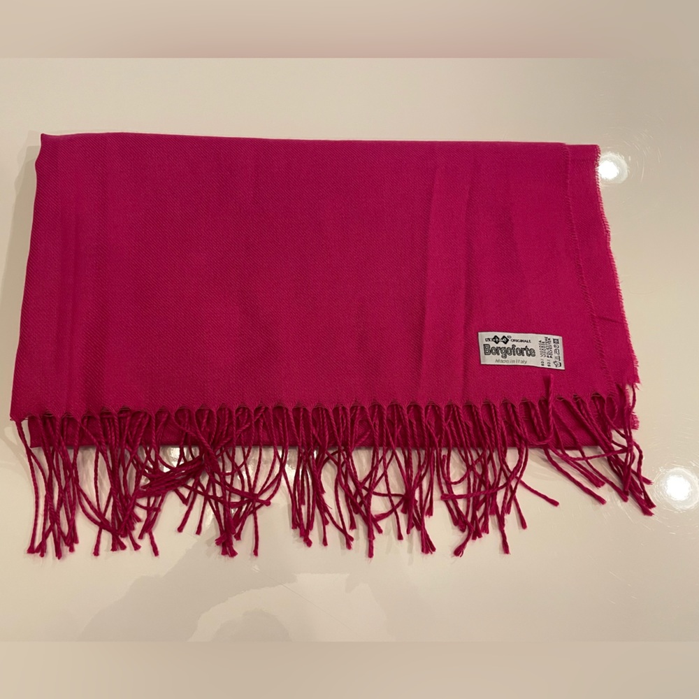 BORGOFORTE Wrap/Pashmina Fringe Solid Pink Made in ITALY